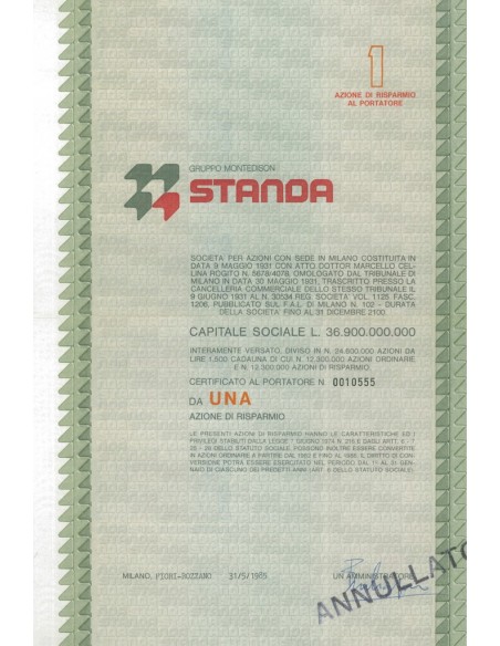 STANDA - UNA AZIONE CAP.SOC. 36.900.000.000 MILANO 1985