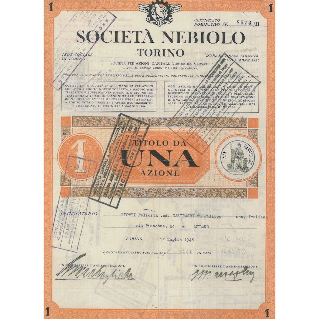 SOC. NEBIOLO TORINO - UNA AZIONE 1948