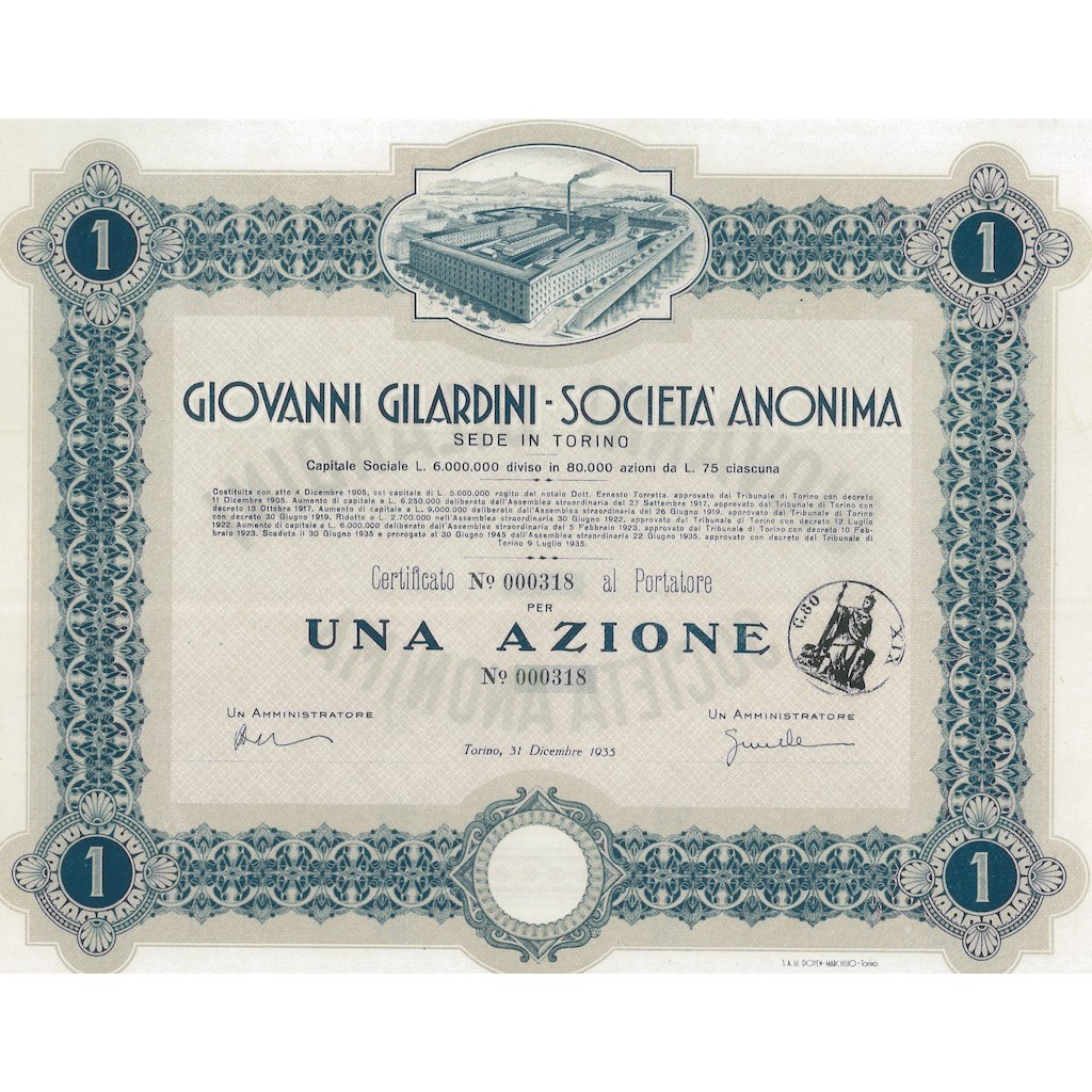 GIOVANNI GILARDINI - SOC. ANON. 1 AZIONE TORINO 1935