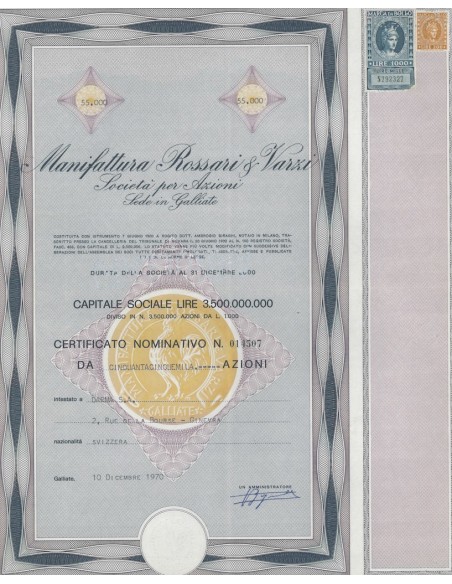 MANIFATTURA ROSSARI E VARZI - AZIONI GALLIATE 1970