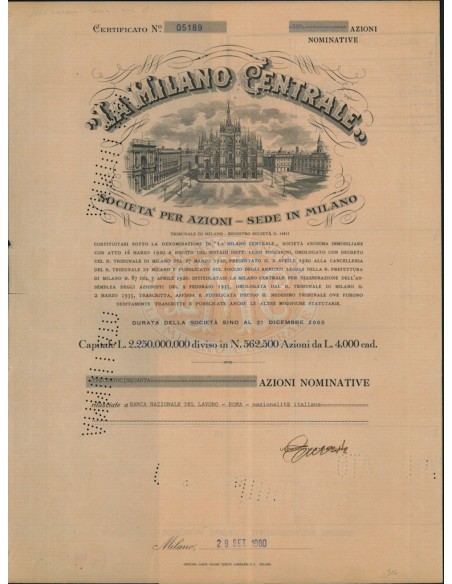 LA MILANO CENTRALE - 350 AZIONI - MILANO 1980