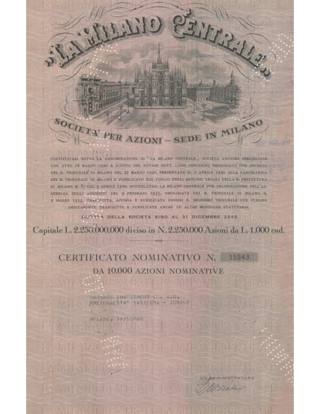 LA MILANO CENTRALE - 10.000 AZIONI - MILANO 1980