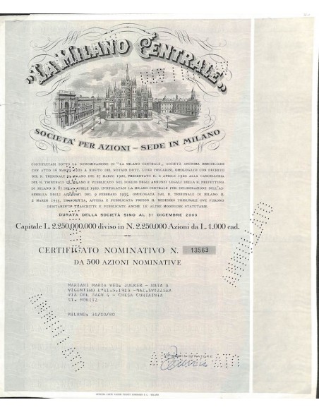 LA MILANO CENTRALE - 500 AZIONI - MILANO 1980