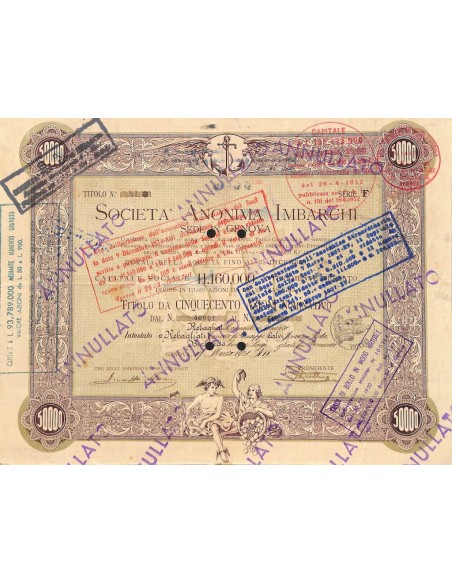 SOCIETA' ANONIMA IMBARCHI - 500 AZIONI GENOVA 1928