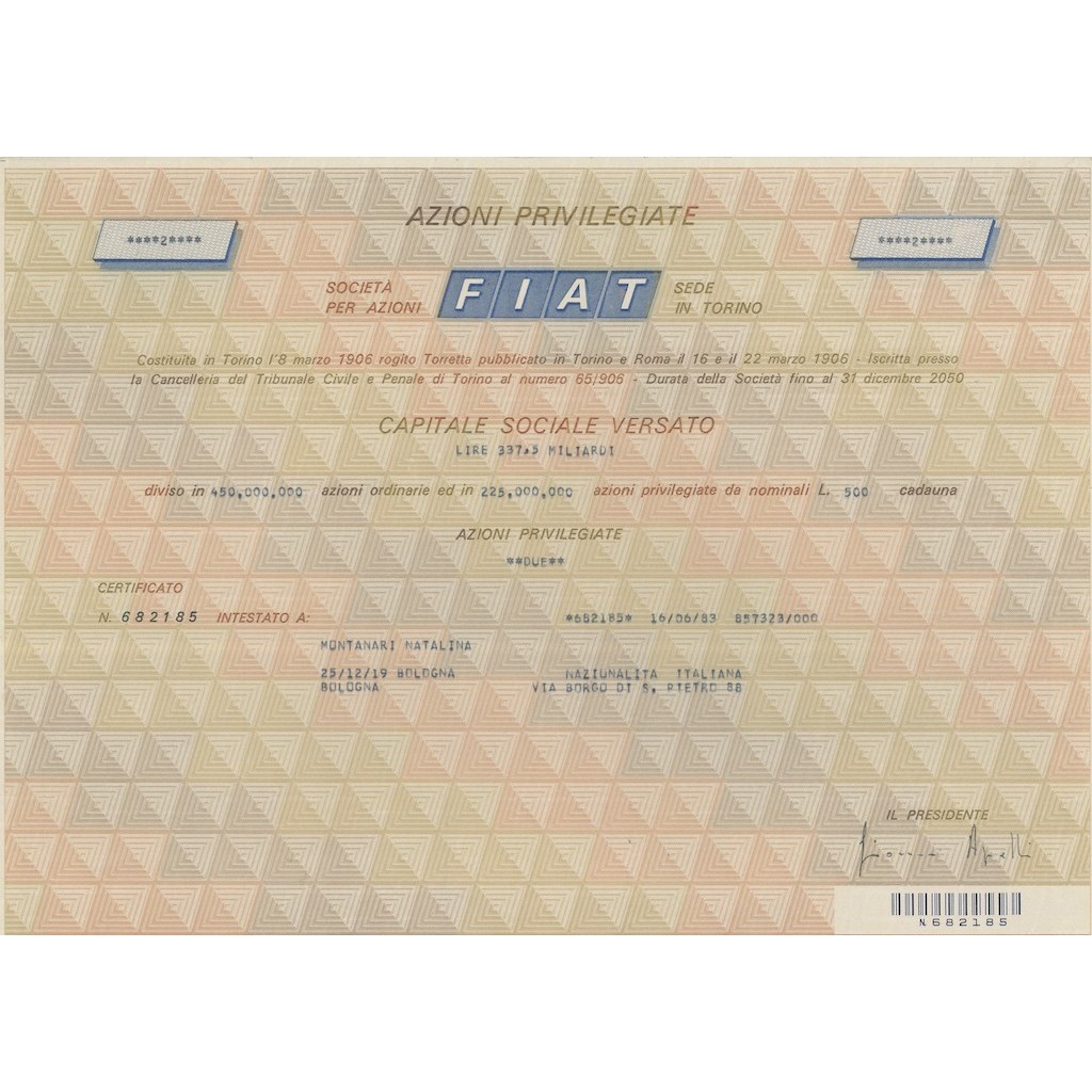 FIAT - AZIONI PRIVILEGIATE TORINO 1983