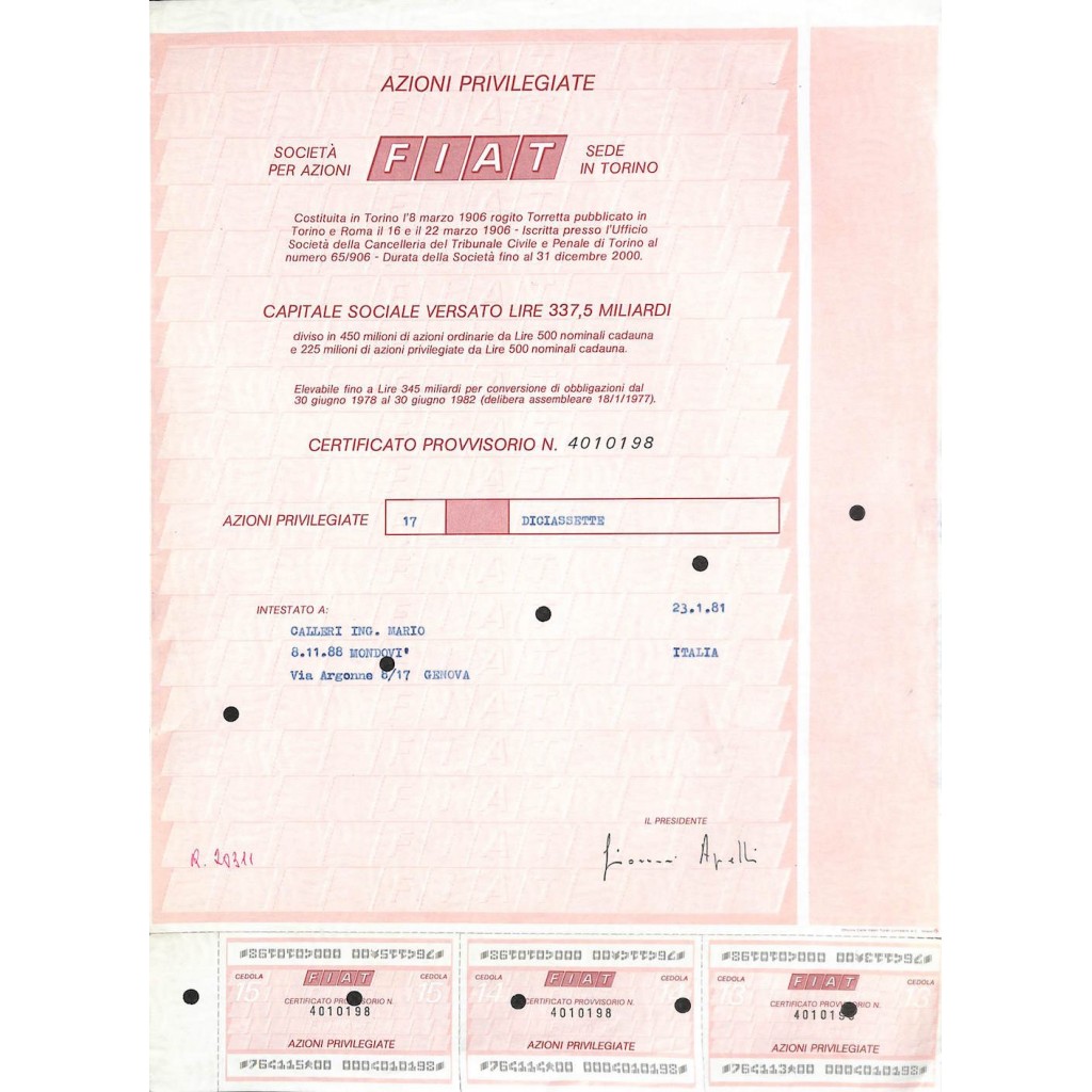 FIAT - 17 AZIONI TORINO 1981