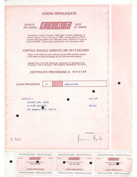 FIAT - 17 AZIONI TORINO 1981