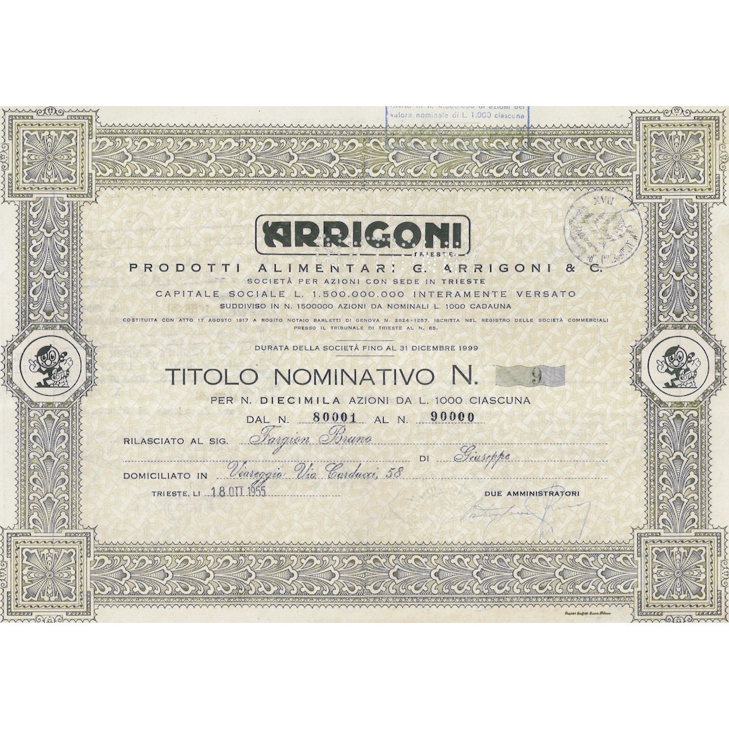 ARRIGONI - 10000 AZIONI TRIESTE 1955
