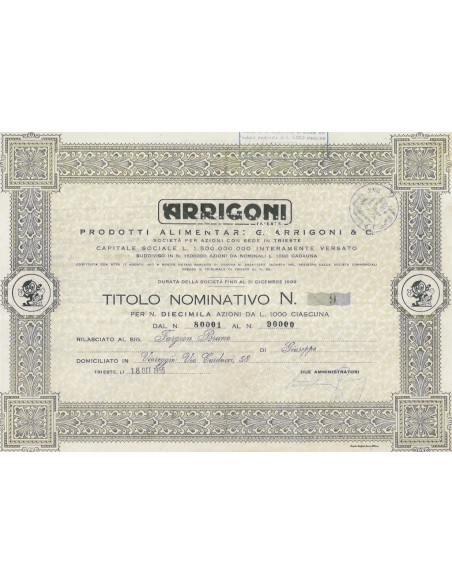 ARRIGONI - 10000 AZIONI TRIESTE 1955