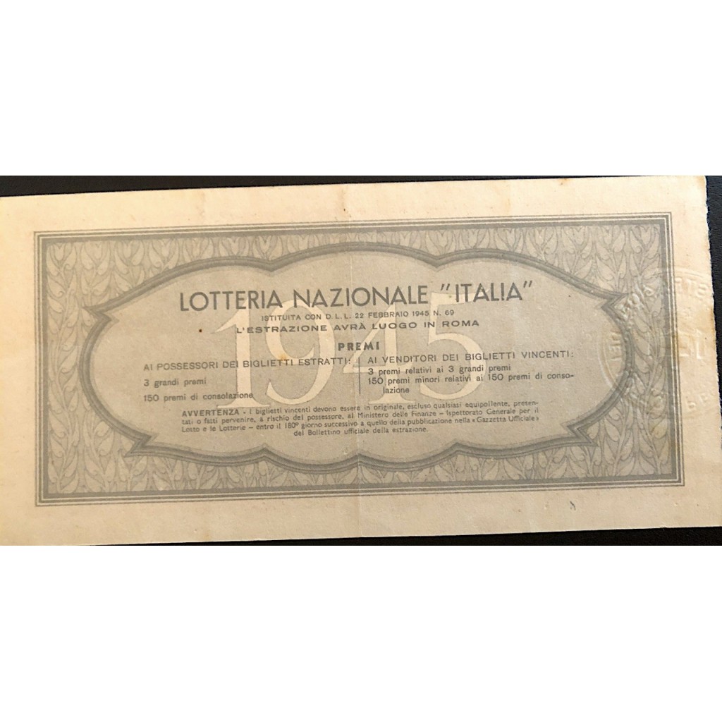 1945 LOTTERIA "ITALIA" SERIE Q LIRE 30 N:78617