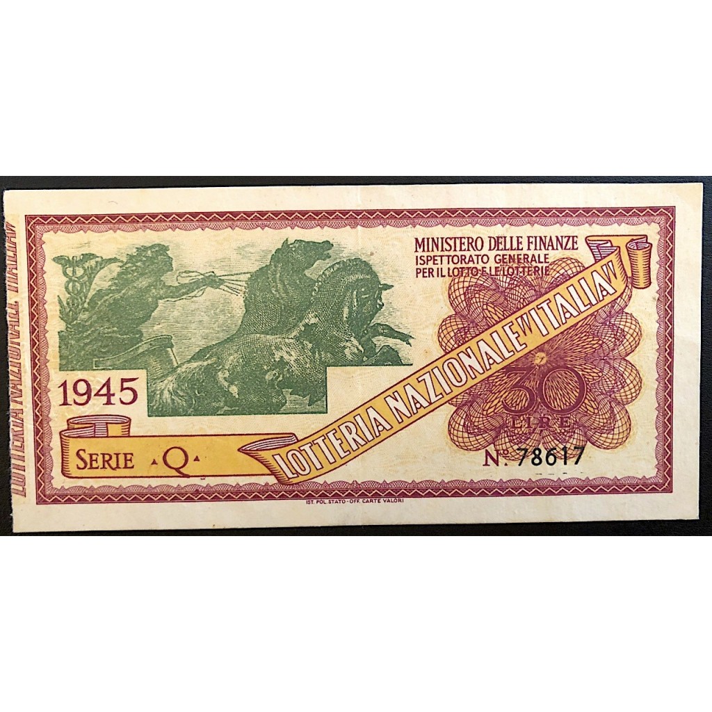 1945 LOTTERIA "ITALIA" SERIE Q LIRE 30 N:78617