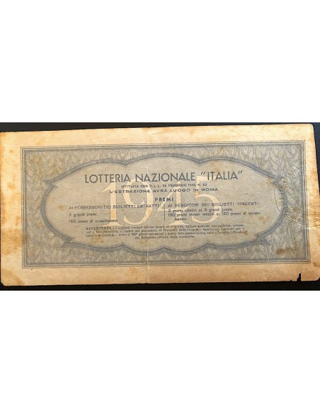 1945 LOTTERIA "ITALIA" SERIE Q LIRE 30 N:78071