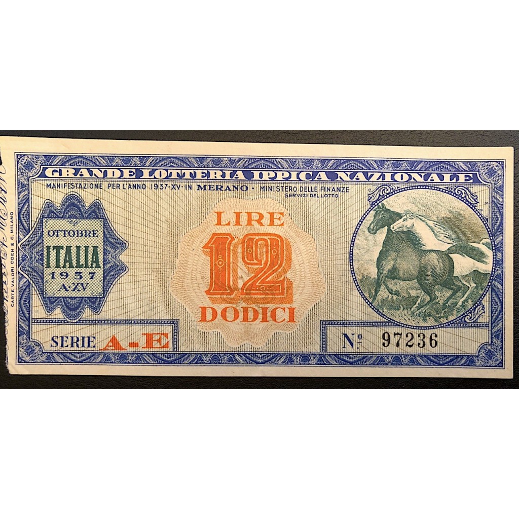 1937 GRANDE LOTTERIA IPPICA NAZIONALE IN MERANO...