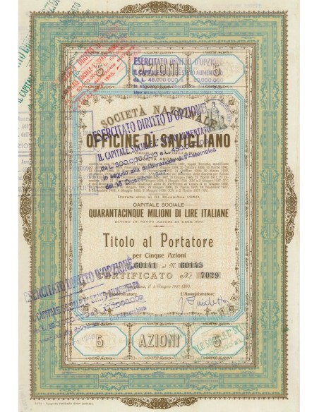 OFFICINE DI SAVIGLIANO - 5 AZIONI 1937