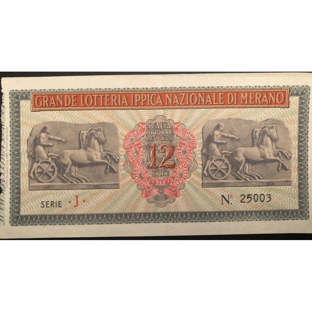 1939 GRANDE LOTTERIA IPPICA NAZIONALE IN MERANO...