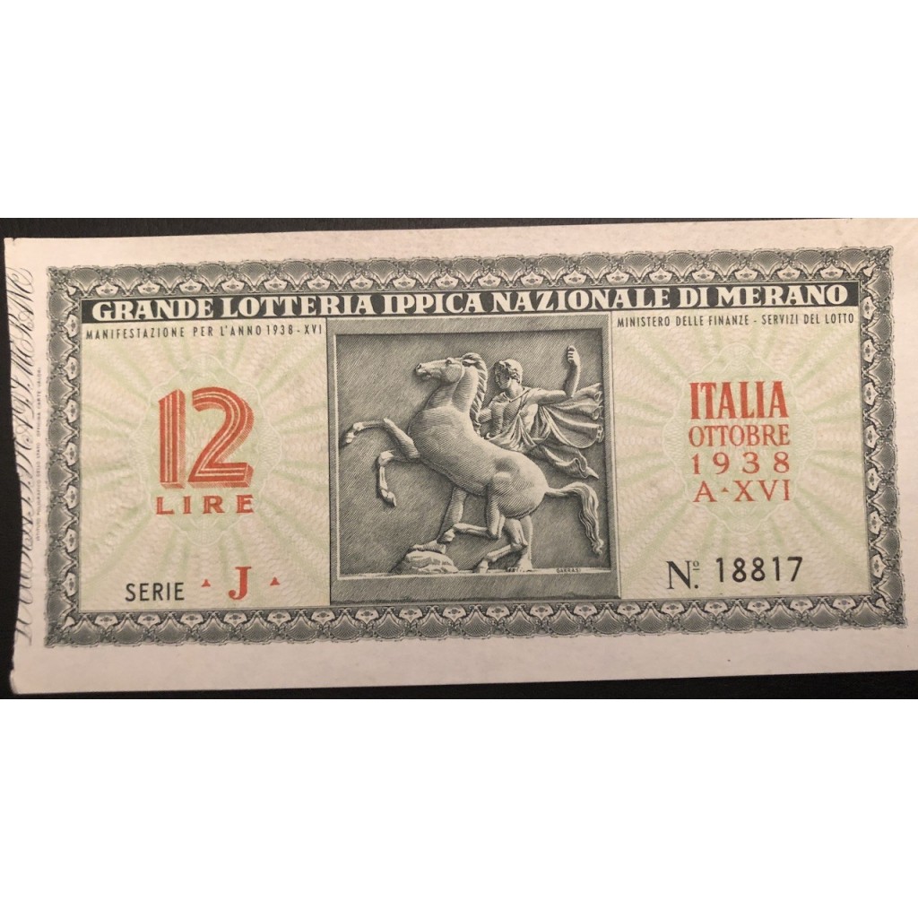 1938 GRANDE LOTTERIA IPPICA NAZIONALE IN MERANO...