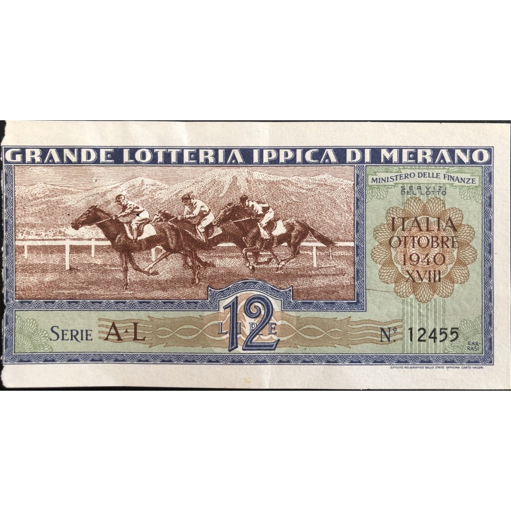 1940 GRANDE LOTTERIA IPPICA NAZIONALE IN MERANO...