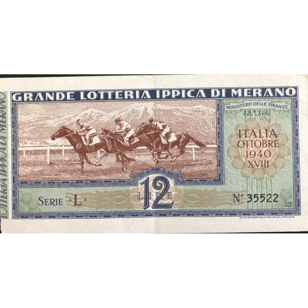 1940 GRANDE LOTTERIA IPPICA NAZIONALE IN MERANO...