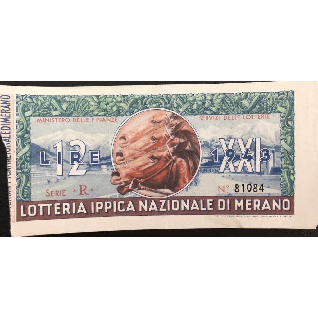 1943 GRANDE LOTTERIA IPPICA NAZIONALE IN MERANO...