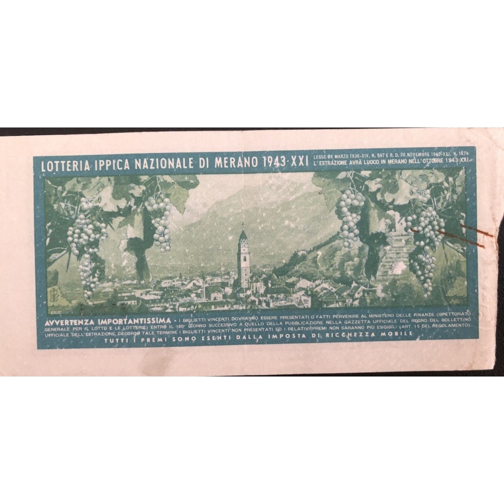 1943 GRANDE LOTTERIA IPPICA NAZIONALE IN MERANO...