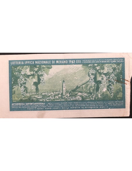 1943 GRANDE LOTTERIA IPPICA NAZIONALE IN MERANO LIRE 12 SERIE R N: 81084