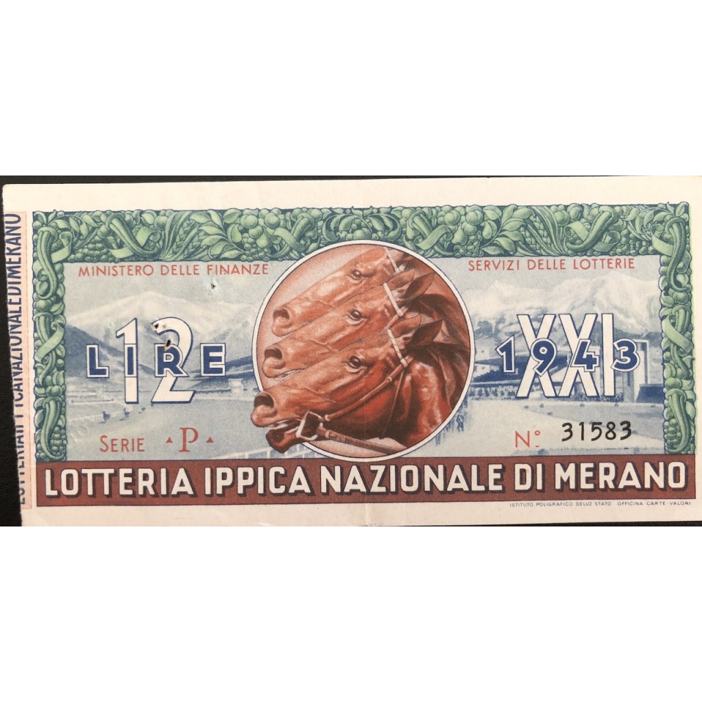 1943 GRANDE LOTTERIA IPPICA NAZIONALE IN MERANO...