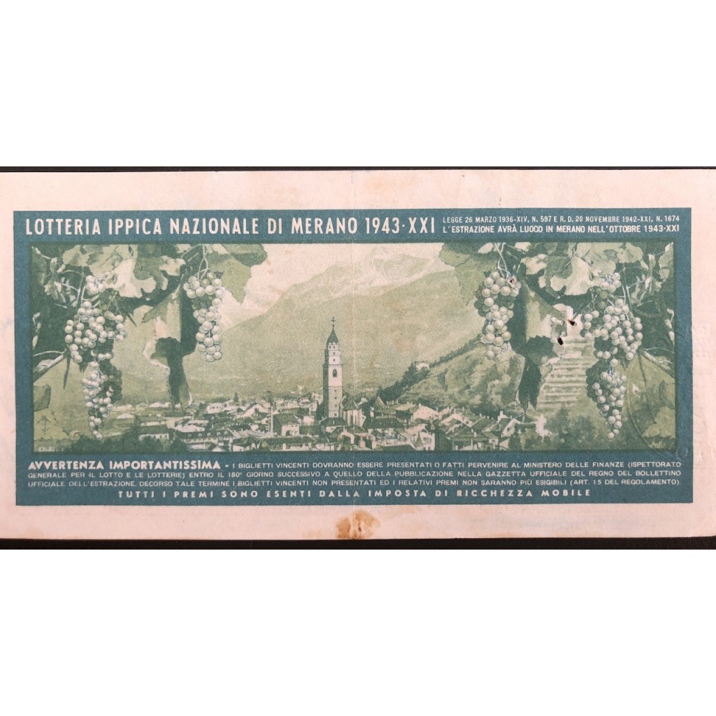 1943 GRANDE LOTTERIA IPPICA NAZIONALE IN MERANO...