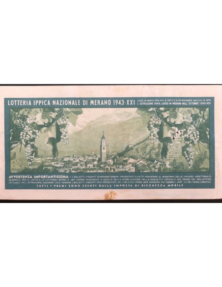 1943 GRANDE LOTTERIA IPPICA NAZIONALE IN MERANO LIRE 12 SERIE P N: 31583