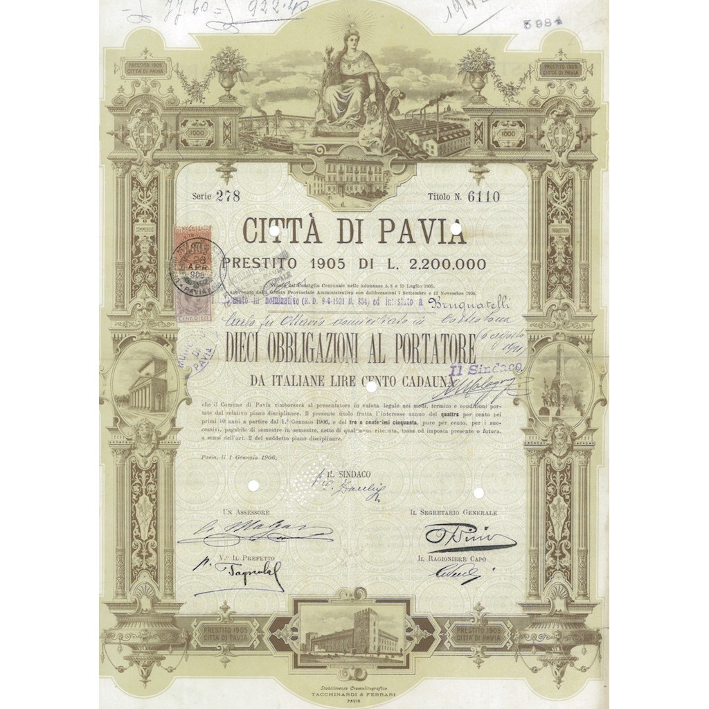 CITTA' DI PAVIA - 10 OBBLIGAZIONI 1906