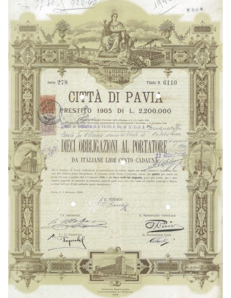 CITTA' DI PAVIA - 10 OBBLIGAZIONI 1906