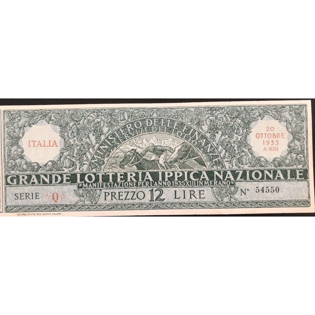 1935 GRANDE LOTTERIA IPPICA NAZIONALE MERANO...