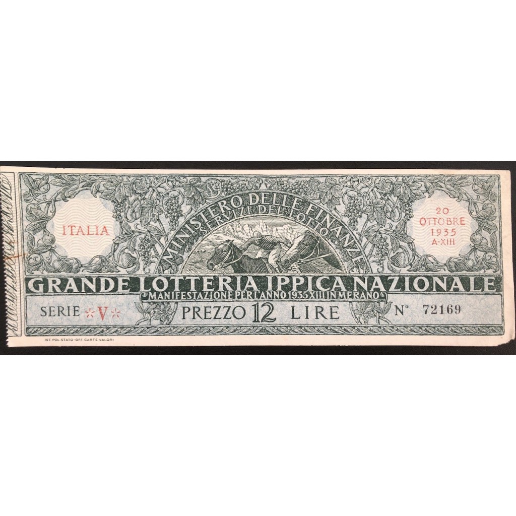 1935 GRANDE LOTTERIA IPPICA NAZIONALE MERANO...