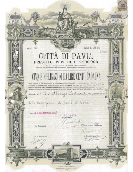 CITTA' DI PAVIA - 5 OBBLIGAZIONI 1936