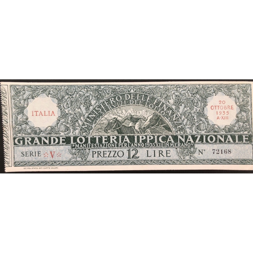 1935 GRANDE LOTTERIA IPPICA NAZIONALE MERANO...