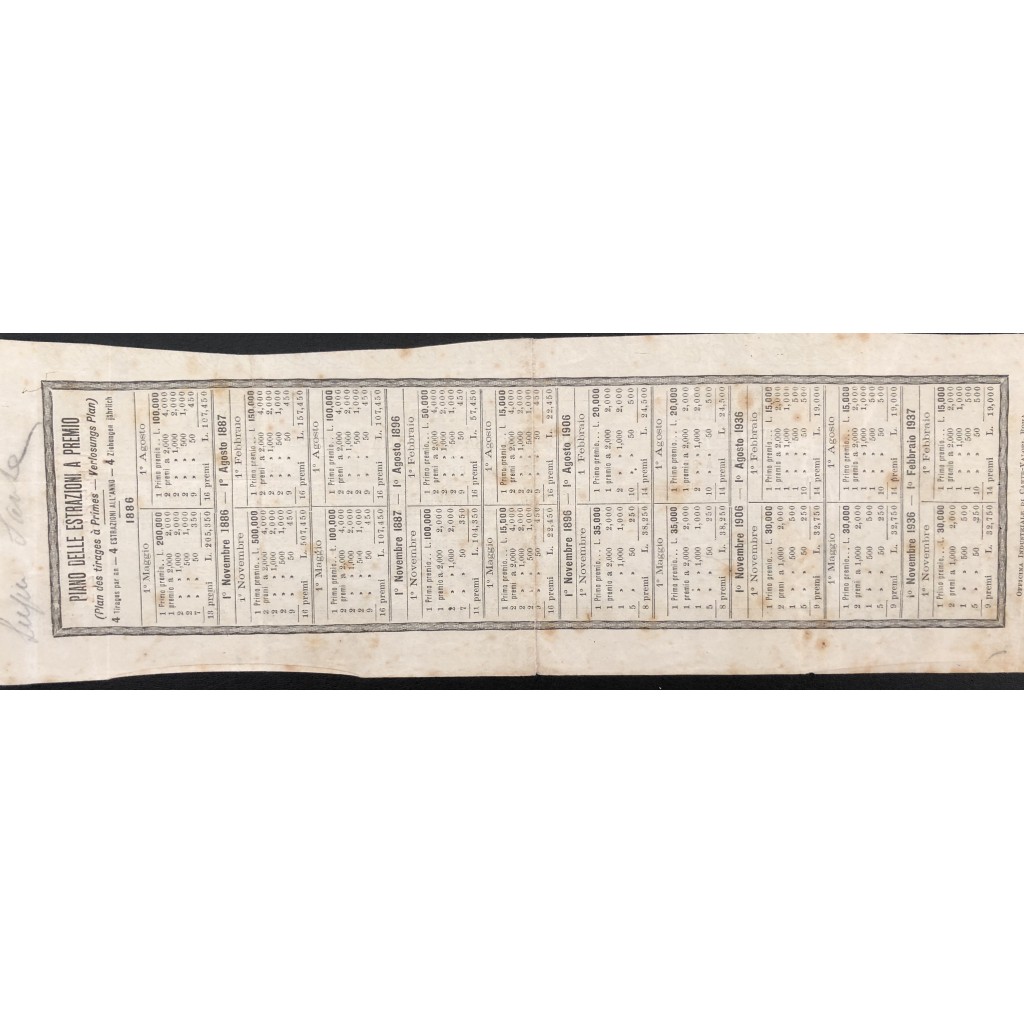 1886 PRESTITO A PREMI DELLA CROCE ROSSA...