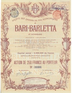 SOCIÉTÉ CHEMINS DE FER ECONOMIQUES BARI-BARLETTA 1 AZIONE MENITEUR BELGE