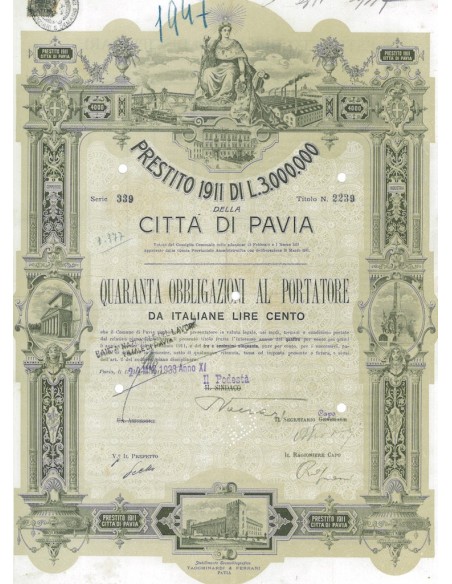 CITTA' DI PAVIA - 40 OBBLIGAZIONI 1933