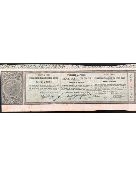 1886 PRESTITO A PREMI DELLA CROCE ROSSA ITALIANA SORTEGGIO CEDOLA PREMIO  SERIE 06424 N: 21
