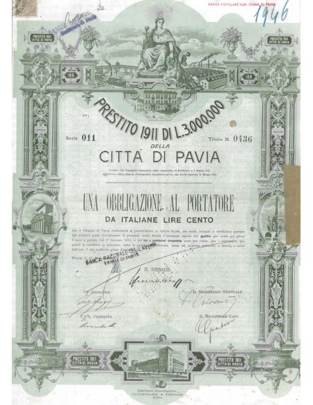 CITTA' DI PAVIA - 1 OBBLIGAZIONE 1911