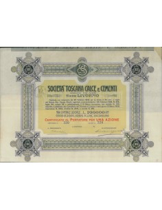 SOC. TOSCANA CALCE E CEMENTI - 1 AZIONE LIVORNO 1908
