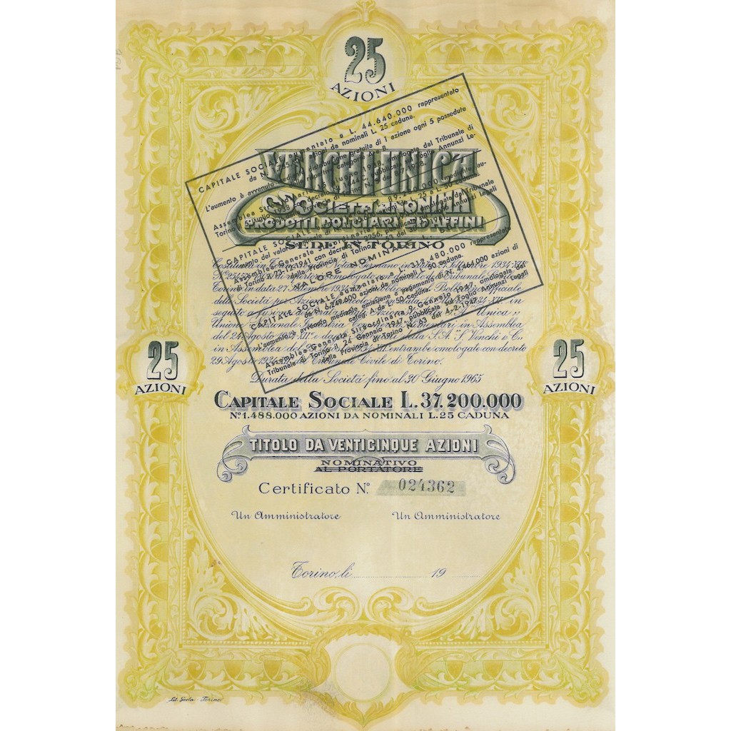 VENCHI-UNICA - 25 AZIONI TORINO 1934
