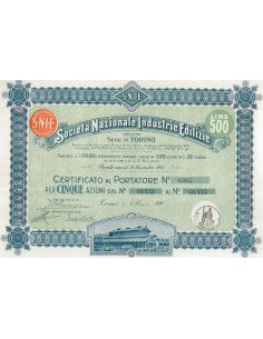 SOC. NAZIONALE INDUSTRIE EDILIZIE - 5 AZIONI TORINO 1920