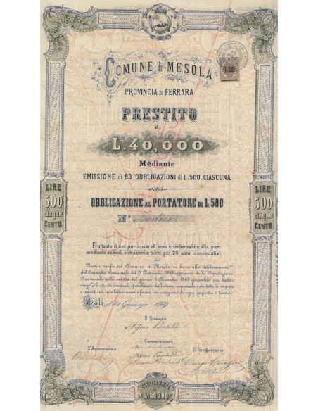 COMUNE DI MESOLA - 1 OBBLIGAZIONE 1869