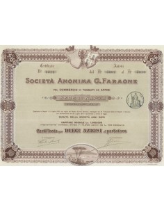 SOC. ANONIMA G. FARAONE - 10 AZIONI NAPOLI 1910