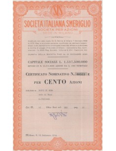 SOC. ITALIANA SMERIGLIO - 100 AZIONI MILANO 1974