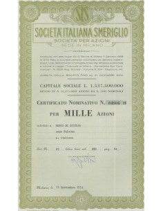 SOC. ITALIANA SMERIGLIO - 1000 AZIONI MILANO 1974