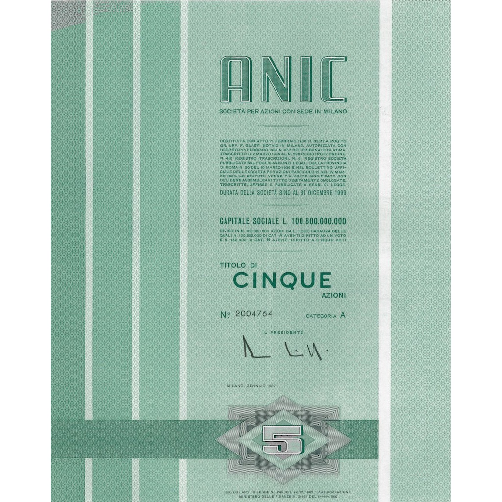 ANIC - 5 AZIONI MILANO 1967