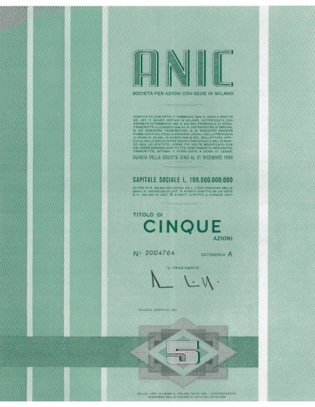 ANIC - 5 AZIONI MILANO 1967