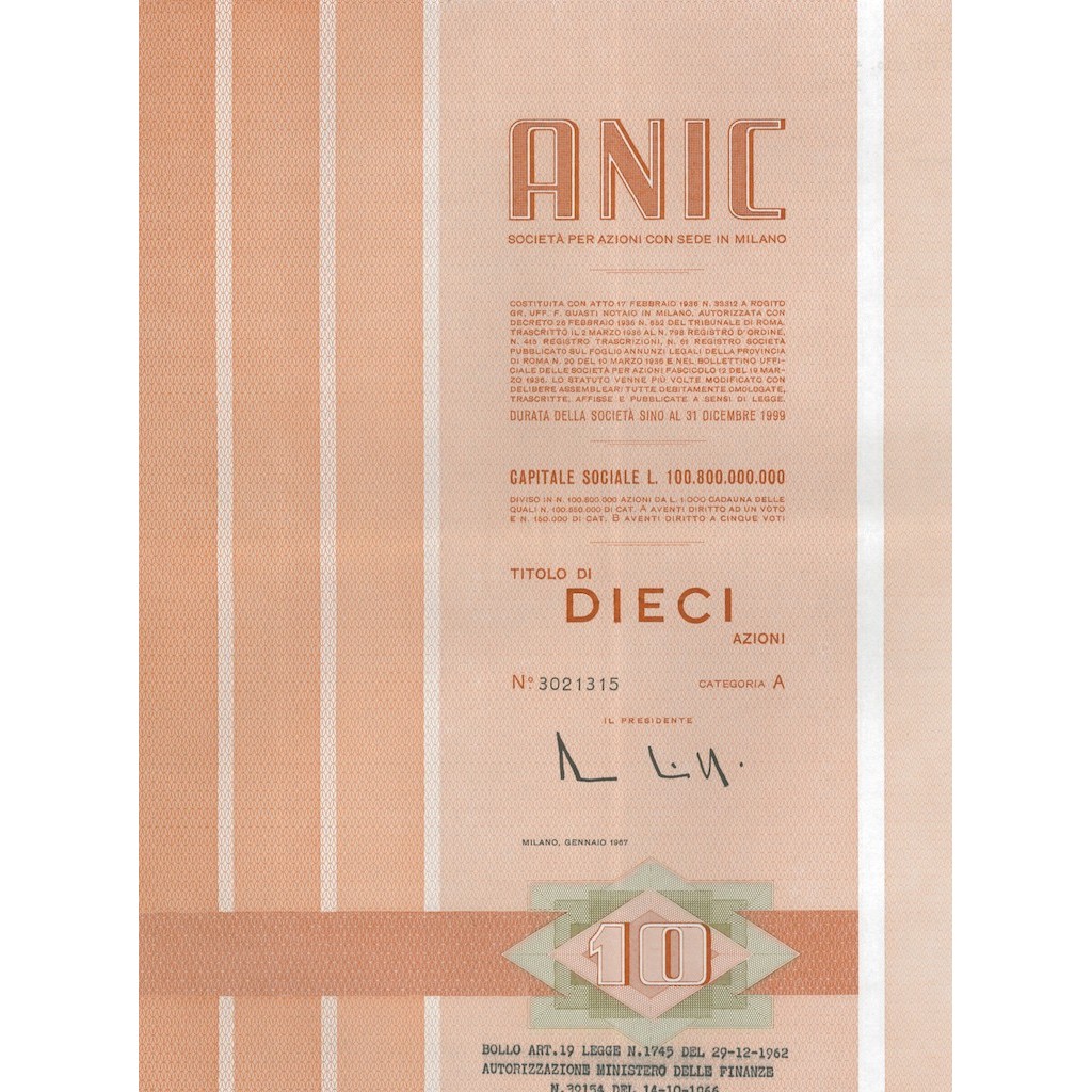 ANIC - 10 AZIONI MILANO 1967