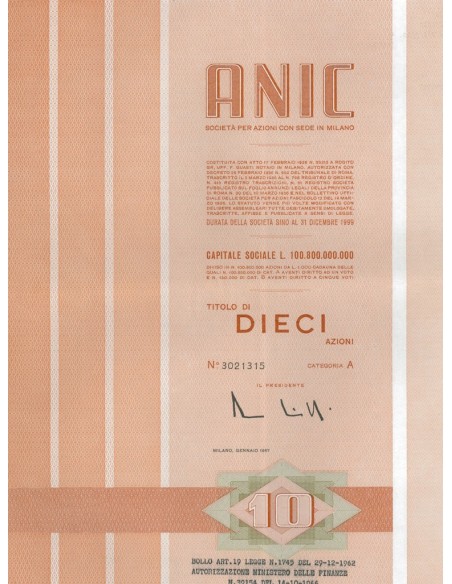 ANIC - 10 AZIONI MILANO 1967